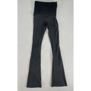 Zara Ribbed Fold Over Charcoal Gray Legging Pants Women's Size M Raw Hem